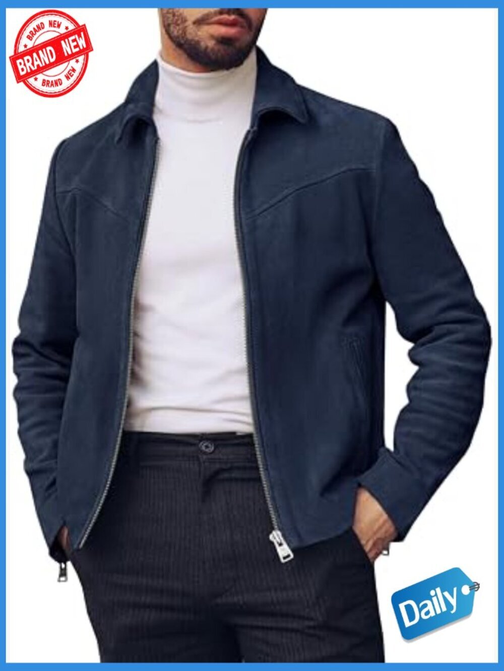 Men's Suede Zip Up Trucker Jacket Vintage Casual Coat